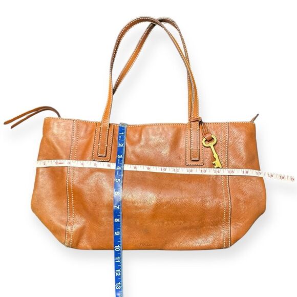 VINTAGE FOSSIL Women’s Brown Genuine Leather Emma Zipper Tote Bag - Picture 6 of 9